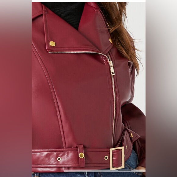 Forever 21 Cropped Belted Zip-Up Faux Lather Moto Jacket | New without Tags - Picture 6 of 8